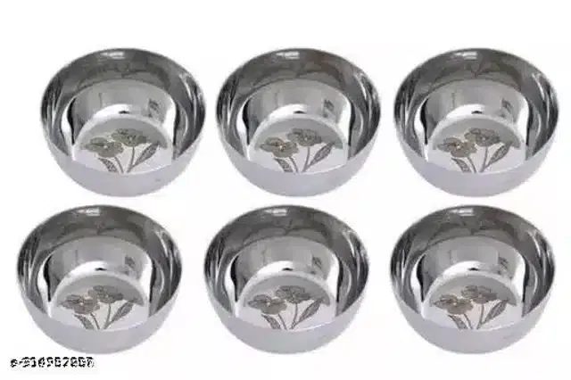 Stainless Steel Bowls, Silver, Pack of 6