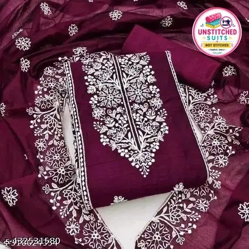 Chanderi Cotton Embroidered Punjabi/All Over Suits for Women (Purple, Un Stitched)