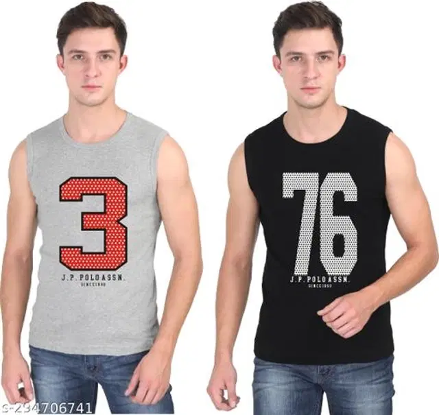 Cotton Vests for Men, Pack of 2 (Grey & Black, XS)
