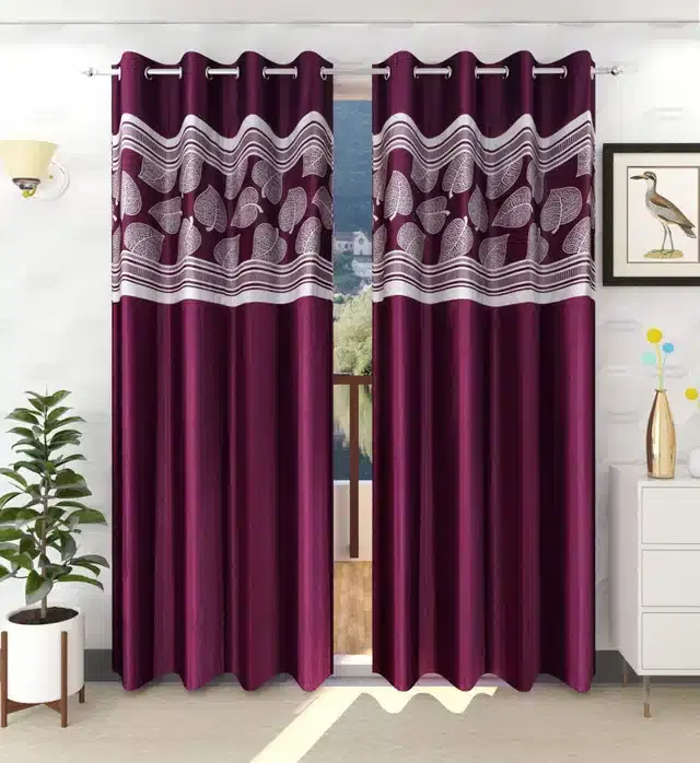 Polyester Patch Worked Window & Door Curtains, Pack of 2, Wine, 5 feet