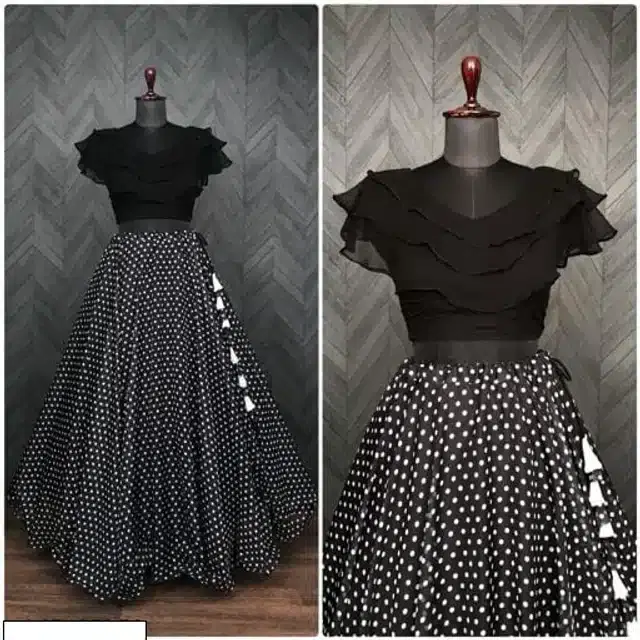 Ready to Wear Lehenga Choli for Women (Black, XS)