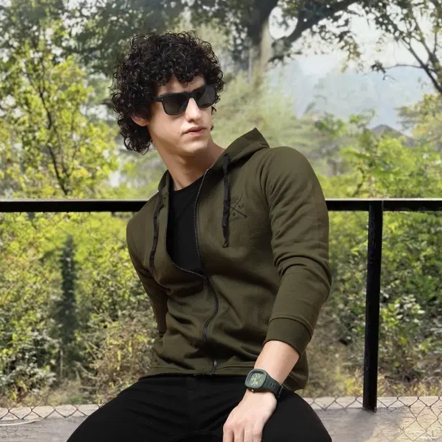 Fleece Printed Sweatshirt For Men, Green (M)