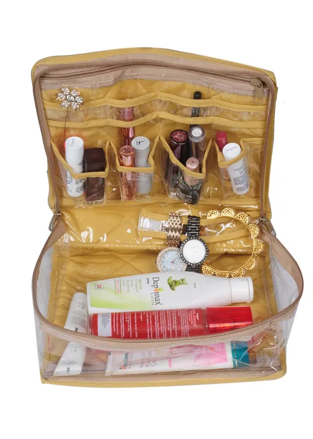 Canvas Portable Accessories & Cosmetics Storage Pouch, Gold