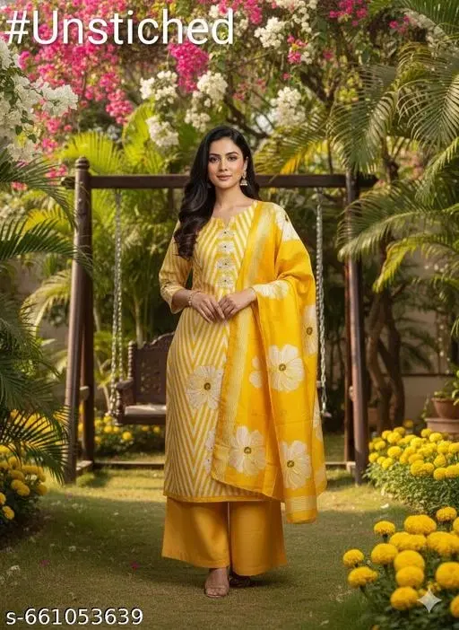 Floral Palazzo Suit Set (Multicolor, 6.85 meter (3XL)) (Multicolor, 5.85 meter for Women (S)