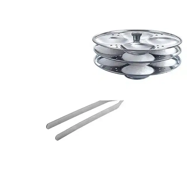 Stainless Steel Chimta & Idli Making Stand of 3 Plates, Combo of 2