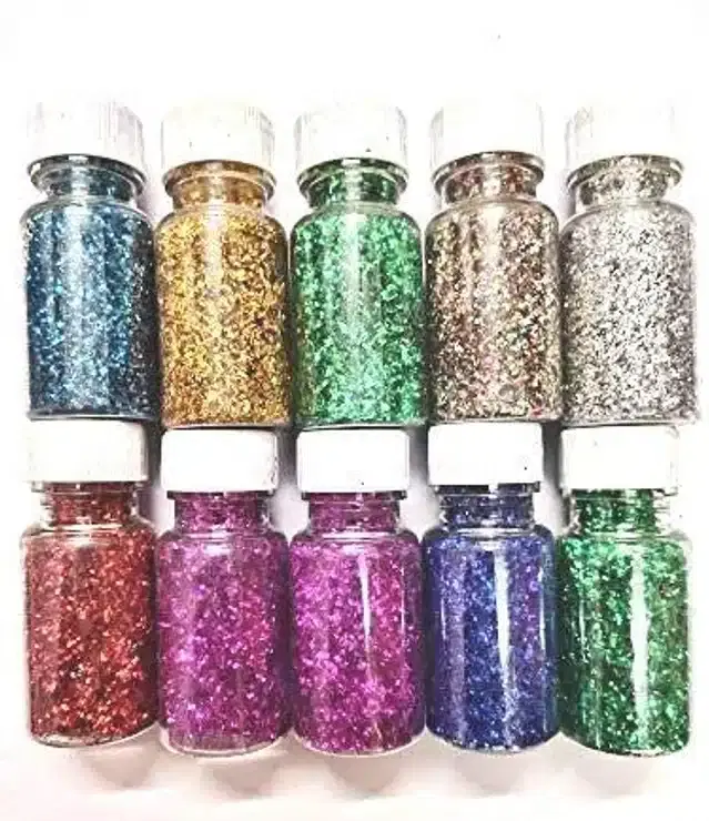 Plastic Art & Craft Glitter Powder, Multicolor, Pack of 10