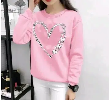Round Neck Printed Sweatshirt for Women (Pink, S)