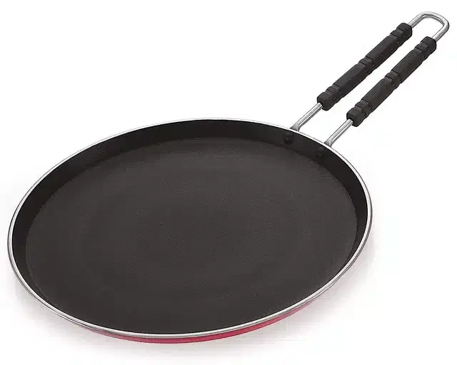 Aluminium Non Stick Tawa with Handle, Red & Black, 27 cm