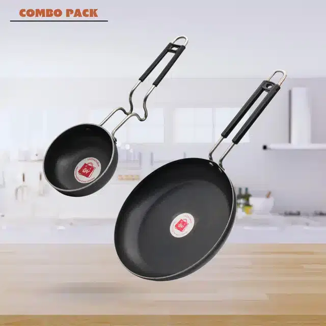 Induction Base Frying Pan & Tadka Pan, Pack of 2, Black, 1000 ml
