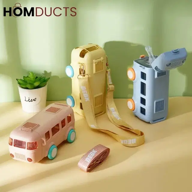 Plastic Bus Shape Sipper Bottle for Kids, Multicolor (1000 ml)