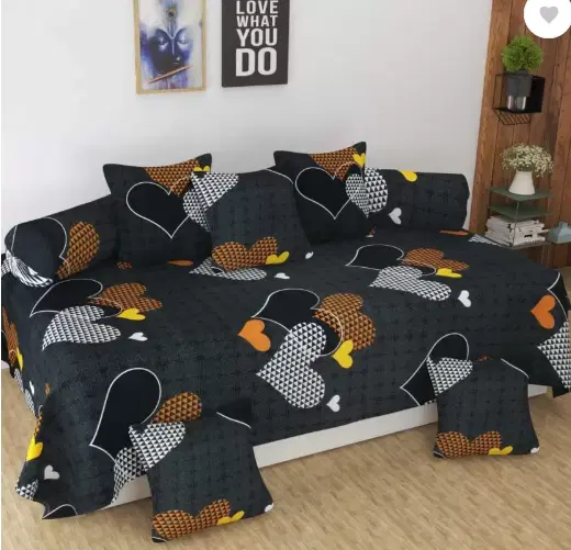 Swadeshi Style Stylish Regular Trendy Diwan Set 1 Single Bed Sheet With 5 Cushion Covers And 2 Bolster Covers), Multicolor, 150 cm X 230 cm, DD-45