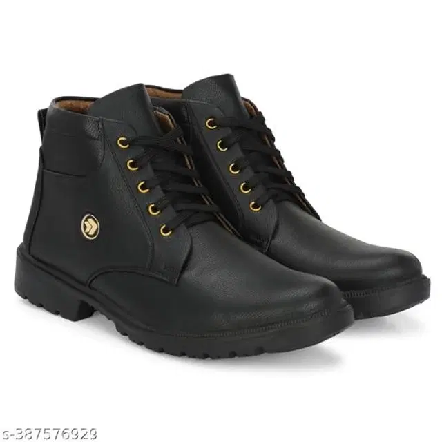 Leather Boots for Men, Pack of 1 (Black, 10)