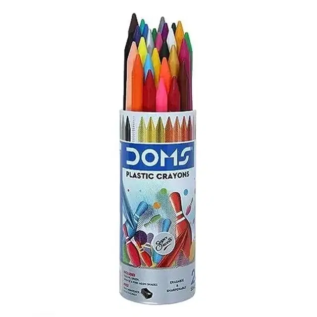 DOMS Round Tin Plastic Crayons with free sharpener, Full size, 14 Shades, Pack of 1