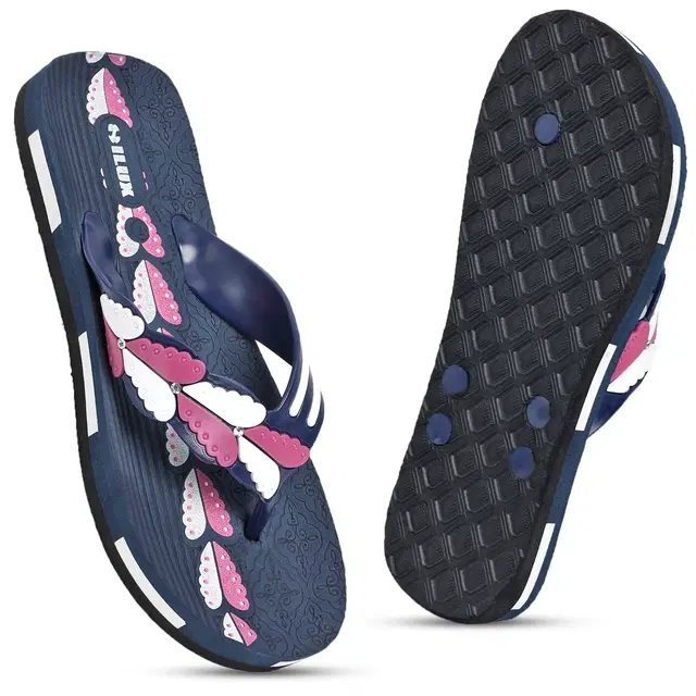 Solid Flip-flops for Women (Navy Blue, 4)