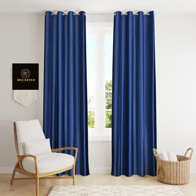 Polyester Curtains for Window & Door, Blue, 5 feet, Pack of 2