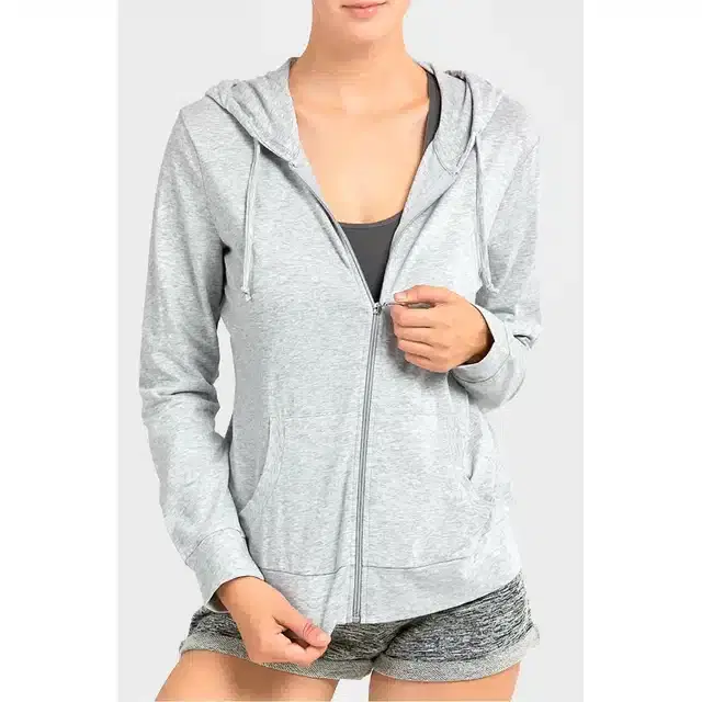 Cotton Full Sleeves Hoodie for Women (Grey, L)