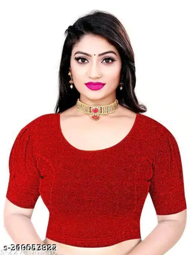 Half Sleeves Blouse for Women (Red, 26)