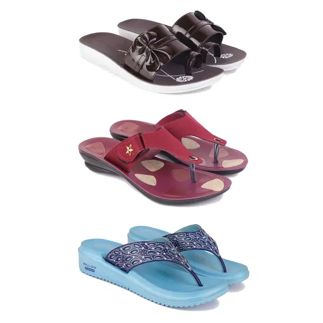 Flats for Women, Set of 3 (Multicolor, 8)
