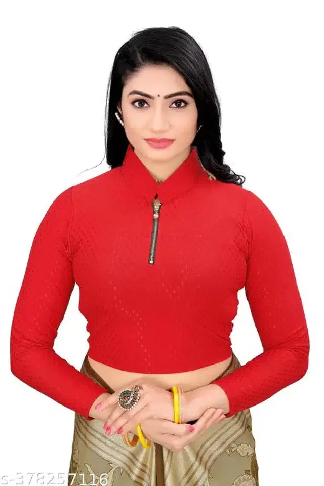 Three-Quarter Sleeves Blouse for Women (Red, 28)
