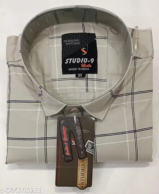 Cotton Blend Checked Shirt for Men, Cream (XL) Pack of 1