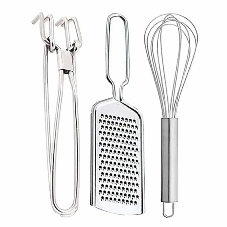 Oc9 Stainless Steel Cheese Grater & Utility Pakkad & Egg Whisk For Kitchen Tool Set