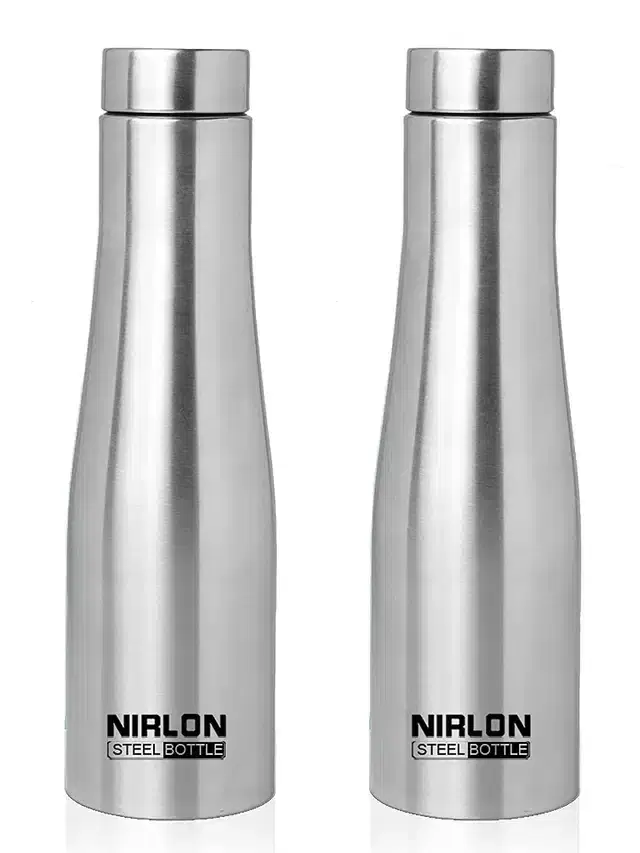 Stainless Steel Insulated Single Wall Water Bottle, Pack of 2, Silver, 1000 ml