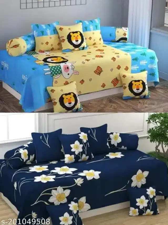 Polycotton Diwan Cover Set, Multicolor, Combo of 2