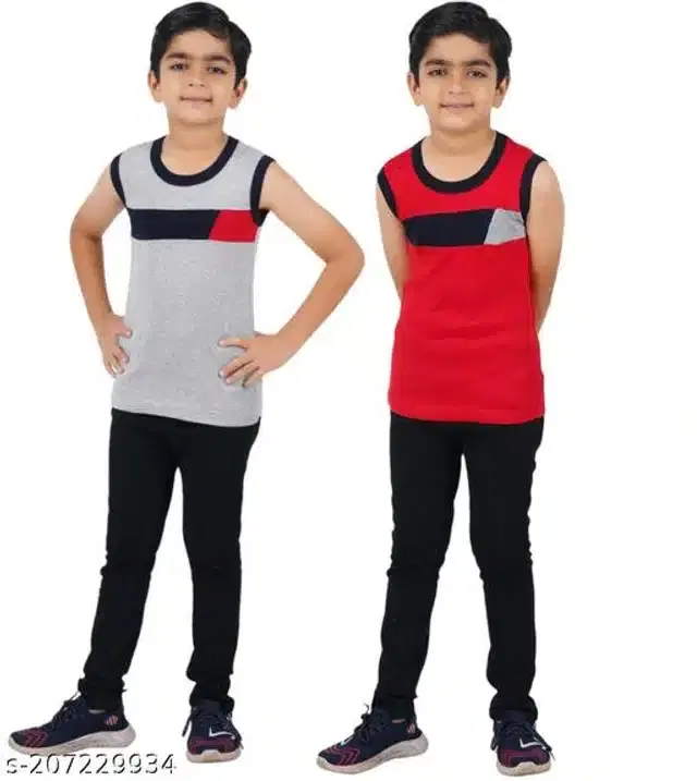 Cotton Vest for Boys, Pack of 2 (Grey & Red, 3-4 Years)
