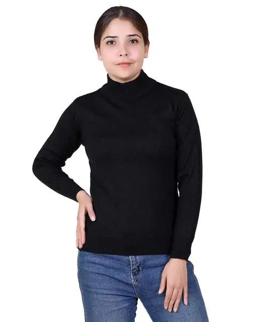 Women's Full Sleeves Sweater (Black, M) (M313)