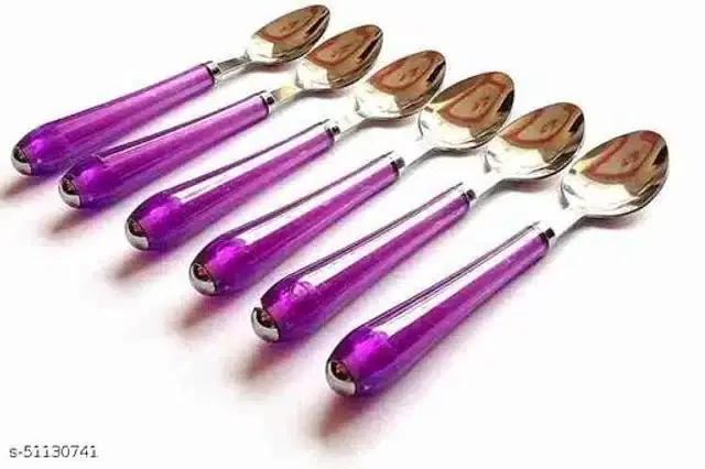 Stainless Steel Spoons, Silver & Purple, Pack of 6