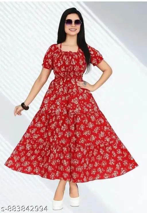 Printed One Piece Dress (Red, XS)