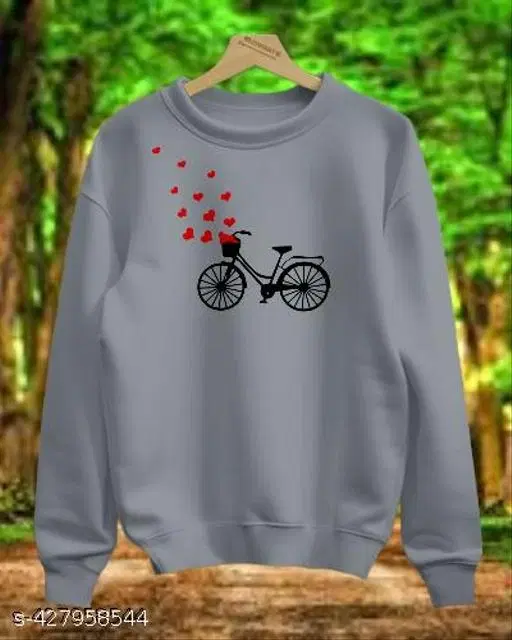 Cotton Printed Sweatshirt for Women (Grey, M)