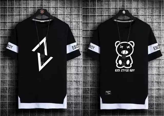 Round Neck Printed T-Shirts for Men, Pack of 2 (Multicolor, M)