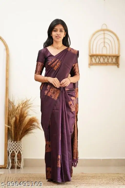 Elegant Banarasi Silk Saree for Women (Pink, Free Size)