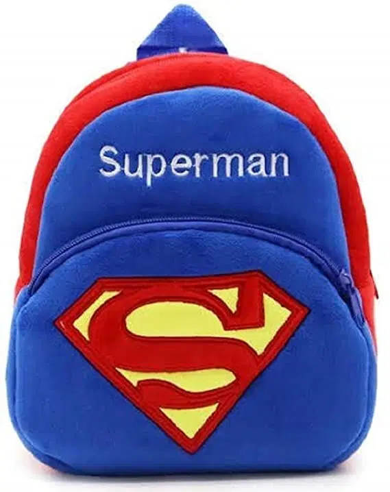 Heaven Decor Superman Soft Velvet Kids School Bag Nursury Class To 5,  14 Inch,  Blue, A062