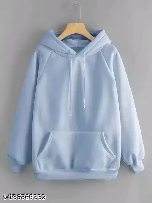 Cotton Fleece Solid Hoodie for Women, Sky Blue (M)