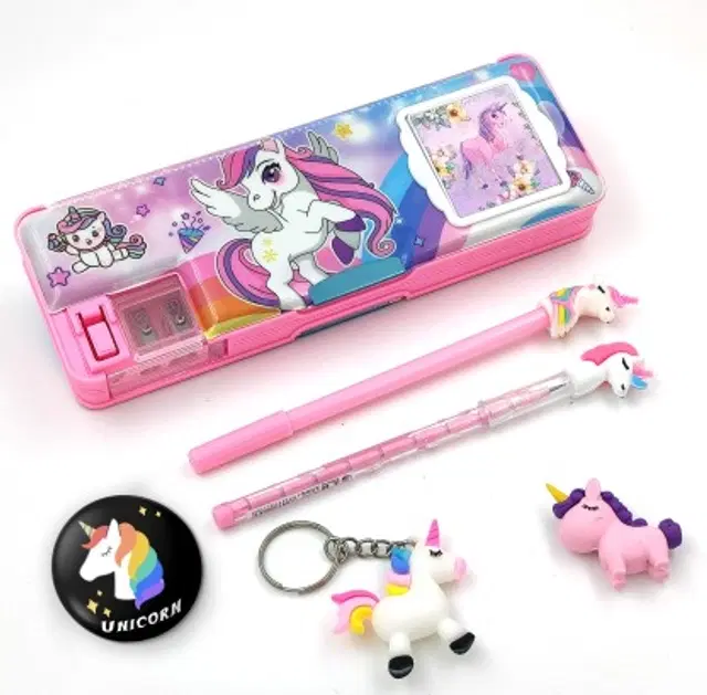 MINDFIT Calculator 5 Pc Combo Cool Unicorn Art Plastic Pencil Box, Set of 5, Multicolor