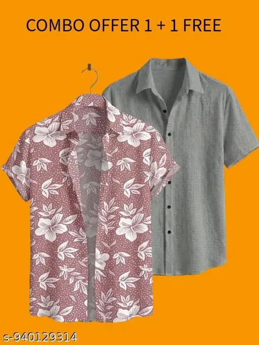 Casual Shirts for Men, Pack of 2 (Pink, S)
