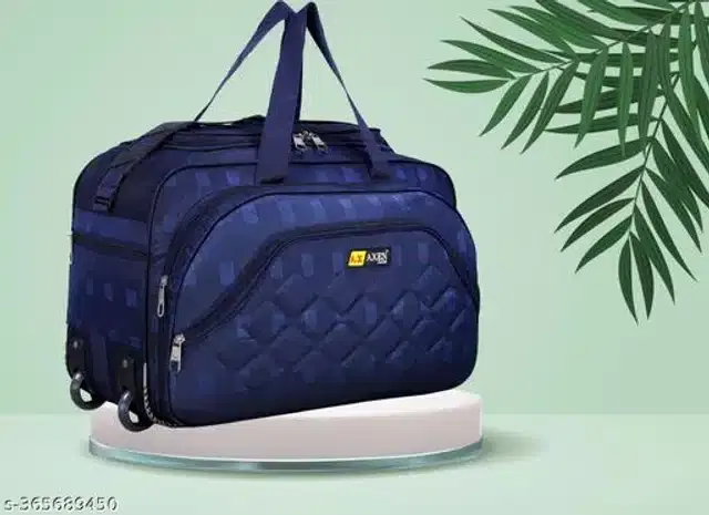 Polyester Trolley Duffel Bag for Men & Women, Navy Blue
