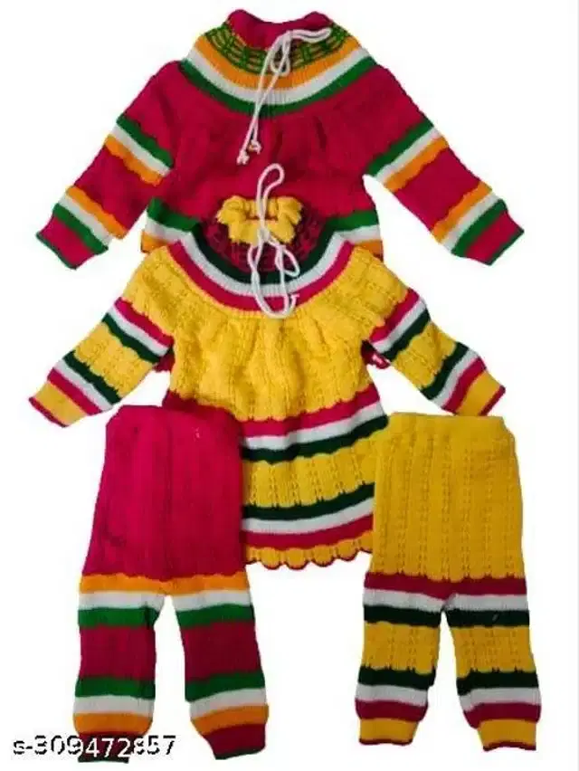 Woolen Sweater & Pant for Girls, Set of 2 (Multicolor, 3-6 Months)
