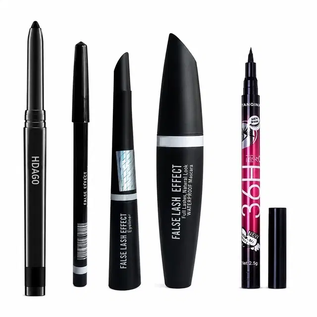 5 Pieces Eye-Makeup Combo Set, Includes Kajal, Eye Liner, Mascara