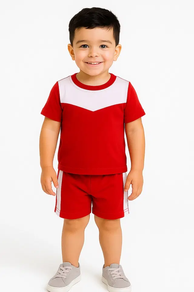 Solid Cotton Blend Top & Bottom Set for Boys (Maroon, 1-2 YR)