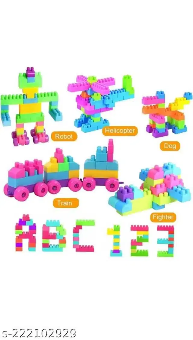 Plastic Block Toys for Kids, Multicolor, Set of 50