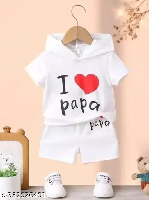 Cotton Printed Clothing Set for Boys, White (12-18 Months)