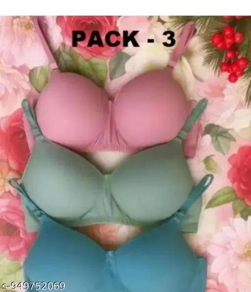 Pack of 3 Soft Padded Bras for Women (Pink, 34B)
