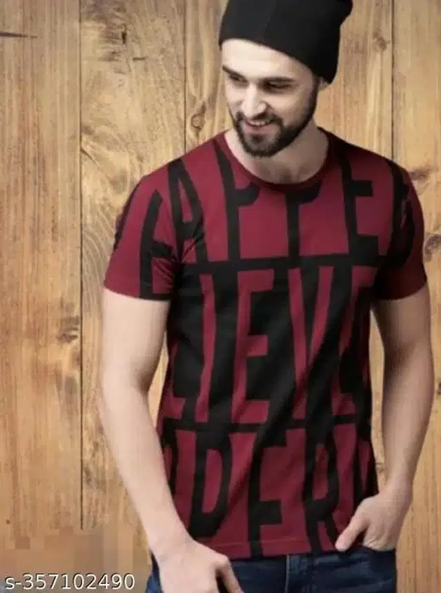 Half Sleeves T-Shirt for Men (Maroon & Black, XL)