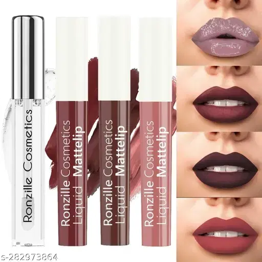 Ronzille Matte Liquid Lipstick Non Transfer Plus Lip gloss Nude Edition, Pack of 4