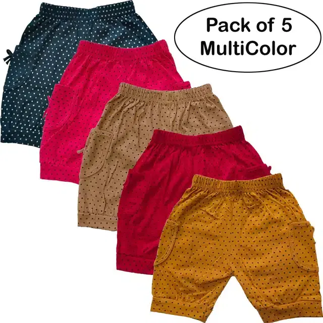 Cotton Printed Shorts for Kids, Pack of 5 (Multicolor, 0-3 Months)