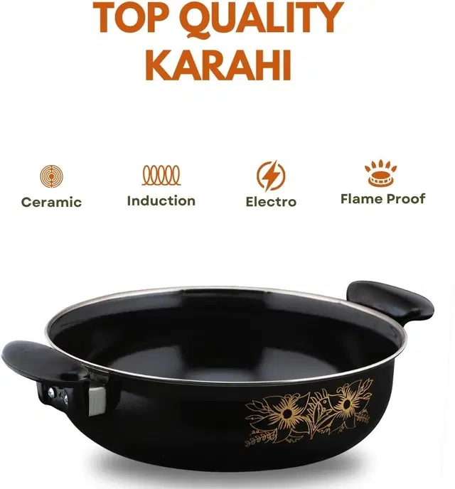 Cast Iron Kadai, Black, 28 cm