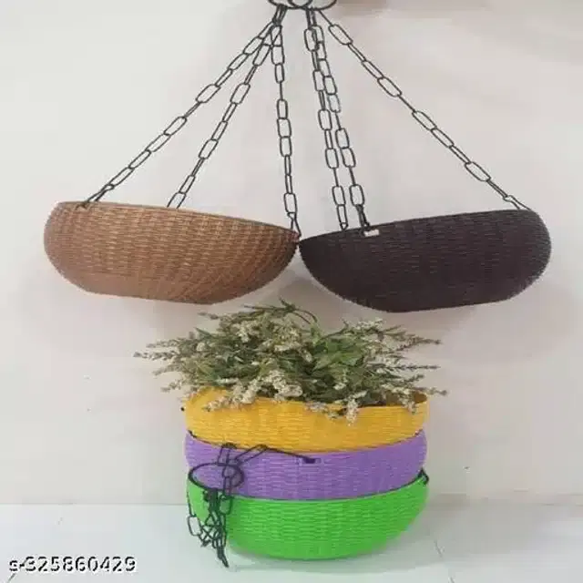 Hanging Flower Pots with Metal Chain, Multicolor, Pack of 5